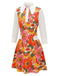 Orange 1960er Revers Blumen Patchwork Kleid