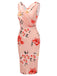 Rosa 1950er V-Ausschnitt Wrap Blumen Bleistiftkleid
