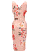 Rosa 1950er V-Ausschnitt Wrap Blumen Bleistiftkleid