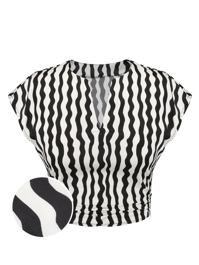 Schwarz & Weiße 1950er Bluse Mit Kurvendruck