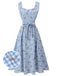 Blaues 1940er Rose Plaid Lace Up Kleid