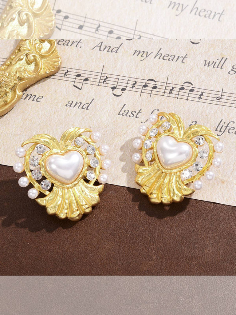 Gelbe Vintage Perle Herz Ohrringe
