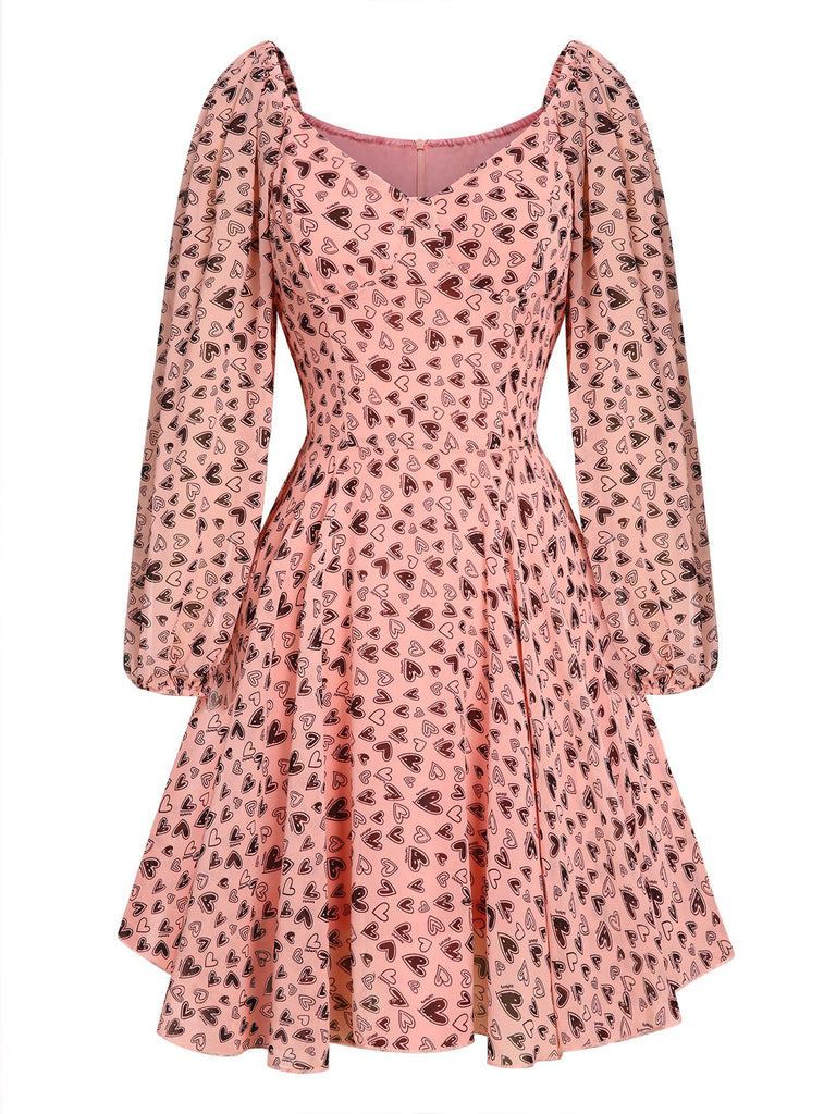 Rosa 1960er Herz Kleid Mit Langen Ärmeln