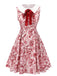 Rotes ärmelloses Kleid Mit Blumenmuster Und Revers 1940er