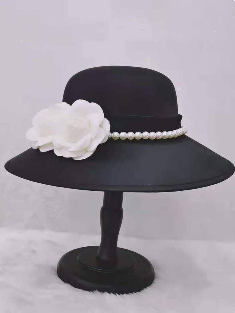 Schwarz Perlen Blumen Solid Hut