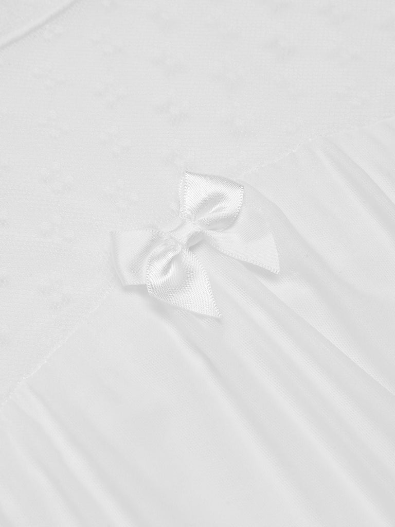Weiß 1960s Solide Farbe Laternenärmel Nachthemd